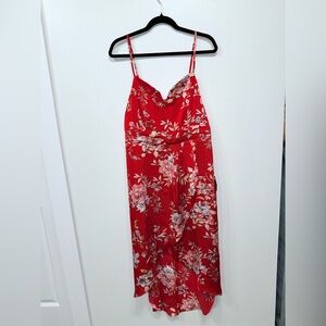 Lulu's My Favorite Day Red Floral Print Tulip Skirt Midi Dress Sz XL NWT